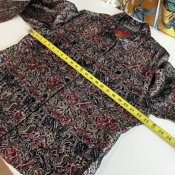 Chico’s Size 3 Multicolored Silk Blend Jacket Asian Inspired Abstract Flaw Read - Picture 6 of 9